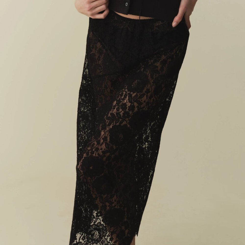 Doen Black Sheer Lace Midi Skirt - Picture 2 of 11